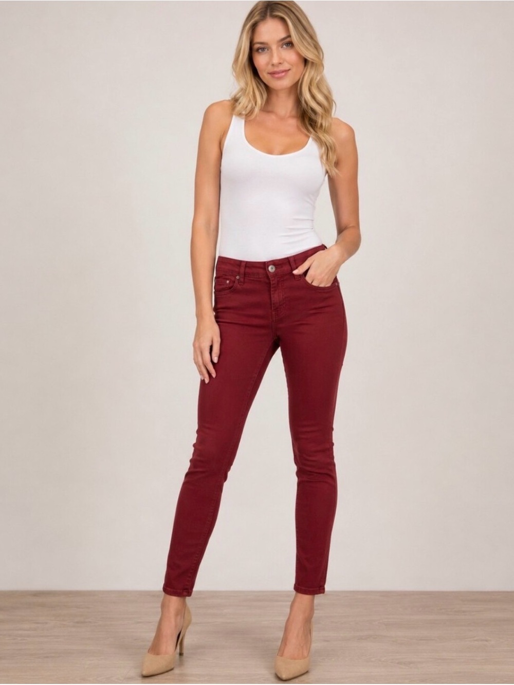 7FAM 7 For All Mankind The Skinny Maroon Dark Red Ankle Denim Jeans Size 28